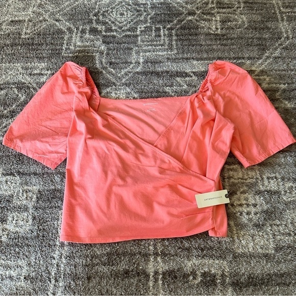 NWT By Anthropologie Puff-Sleeve Wrap Top Pink Rose - Picture 4 of 7